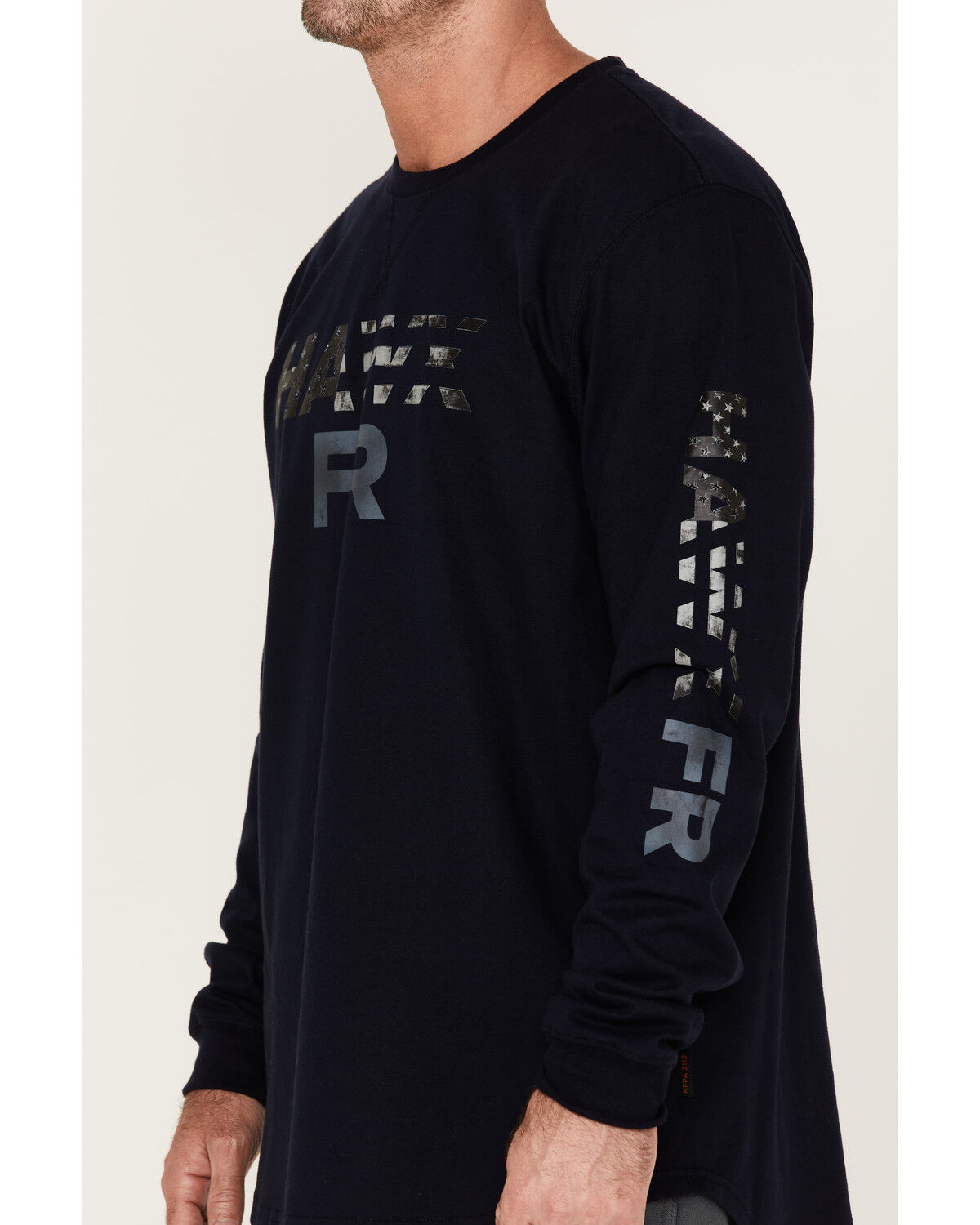 Image #3 - Hawx Men's FR Flag Logo Graphic Long Sleeve Work T-Shirt, Navy, hi-res