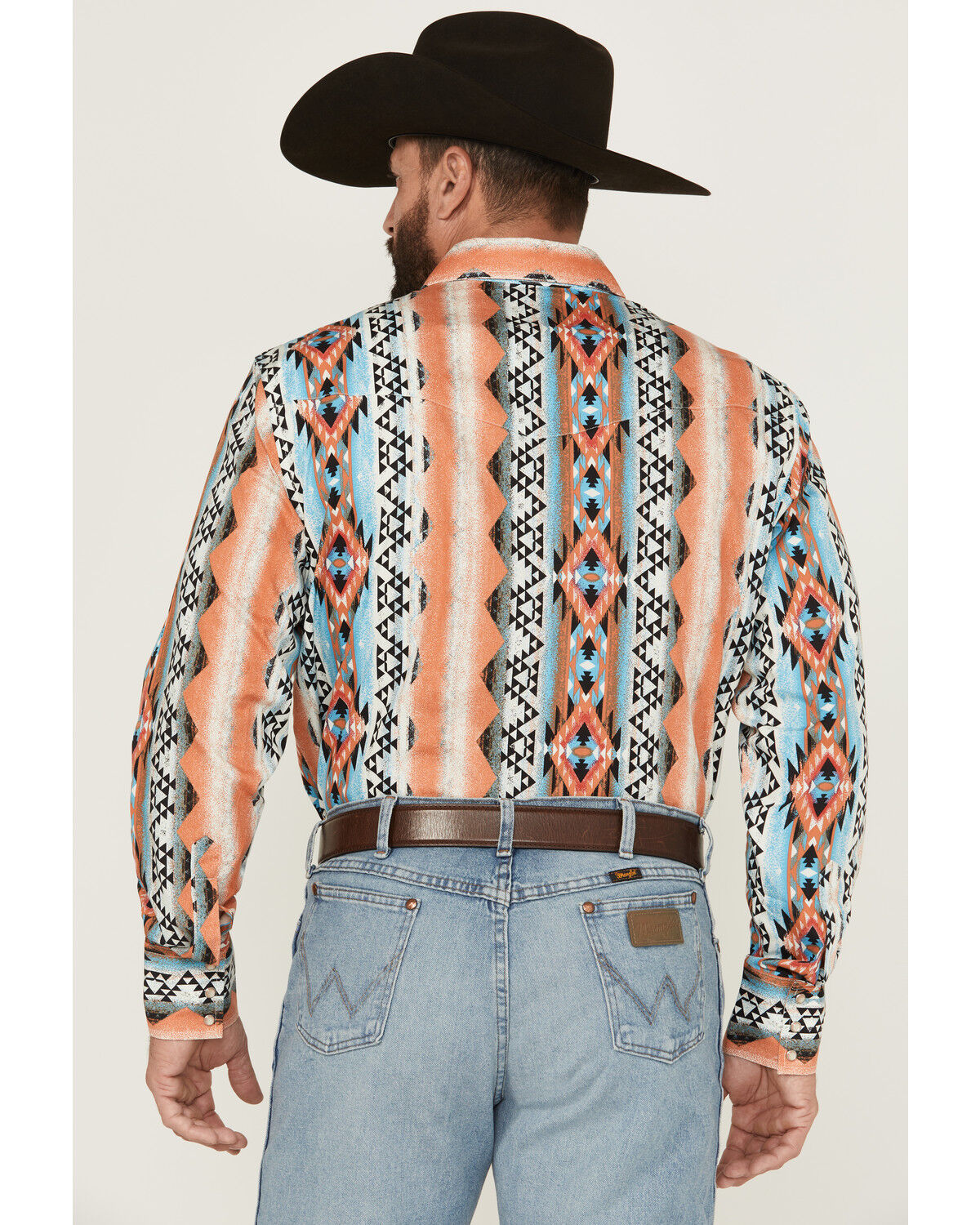 Image #4 - Wrangler Men's Checotah Southwestern Striped Long Sleeve Pearl Snap Western Shirt, Multi, hi-res
