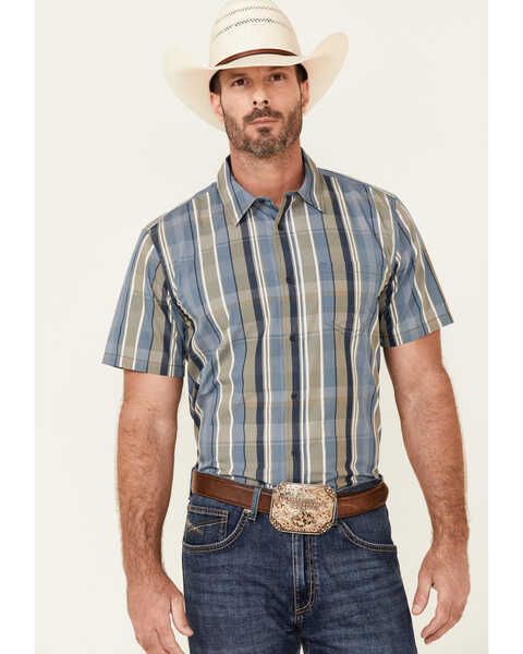 Image #1 - Gibson Men's Echo Plaid Print Short Sleeve Button Down Western Shirt , Medium Blue, hi-res