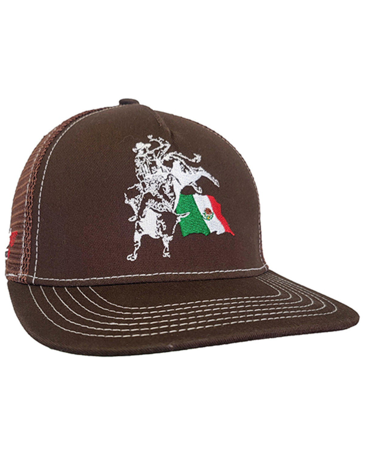 Image #1 - Cowboy Hardware Men's Mexican Flag Bull Ball Cap, Dark Brown, hi-res