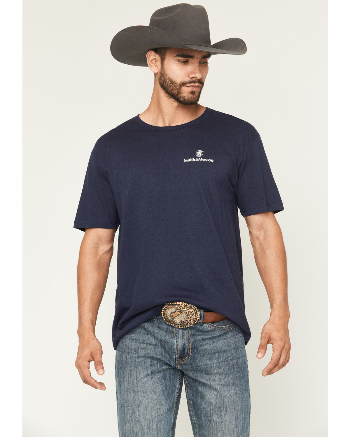 Image #1 - Smith & Wesson Men's Boot Barn Exclusive Eagle Short Sleeve Graphic T-Shirt, Navy, hi-res