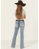Image #1 - Miss Me Girls' Criss Cross Dark Wash Bootcut Stretch Denim Jeans, Medium Wash, hi-res