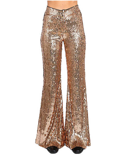 GeeGee Women's Sequins Pants, Gold, hi-res