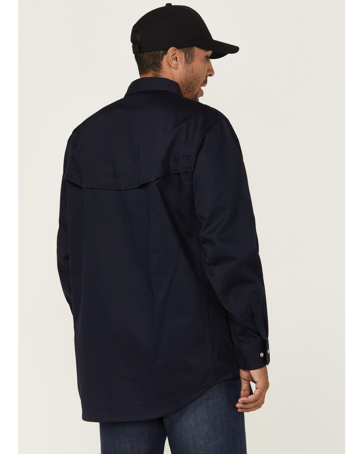 Image #4 - Forge Workwear Men's FR Lightweight Ripstop Vent Long Sleeve Snap Work Shirt, Navy, hi-res