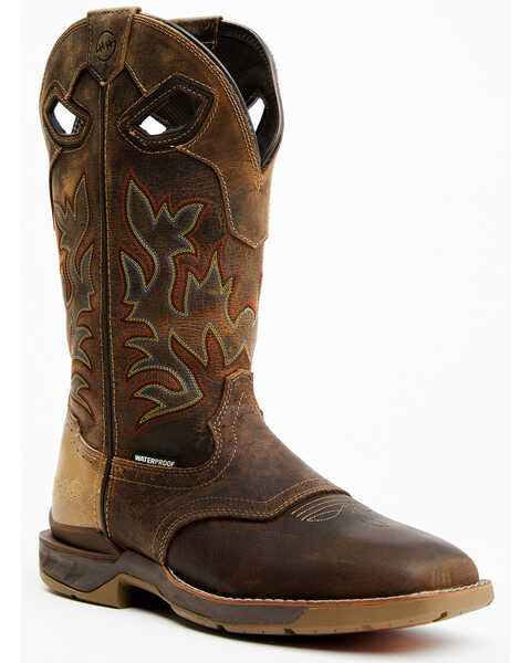 Image #1 - Double H Men's Malign Waterproof Performance Western Roper Boots - Broad Square Toe , Brown, hi-res