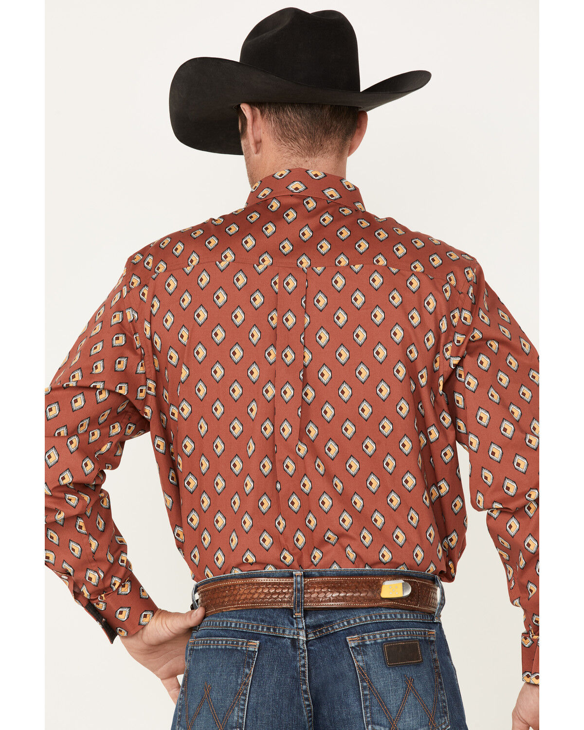 Image #4 - RANK 45® Men's Caballo Geo Print Long Sleeve Button-Down Western Shirt, Light Red, hi-res