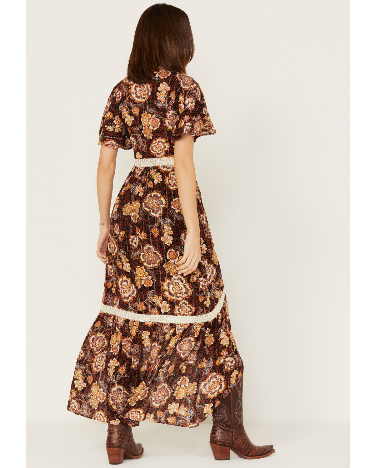 Image #4 - Shyanne Women's Short Sleeve Floral Print High-Low Maxi Dress, Dark Blue, hi-res