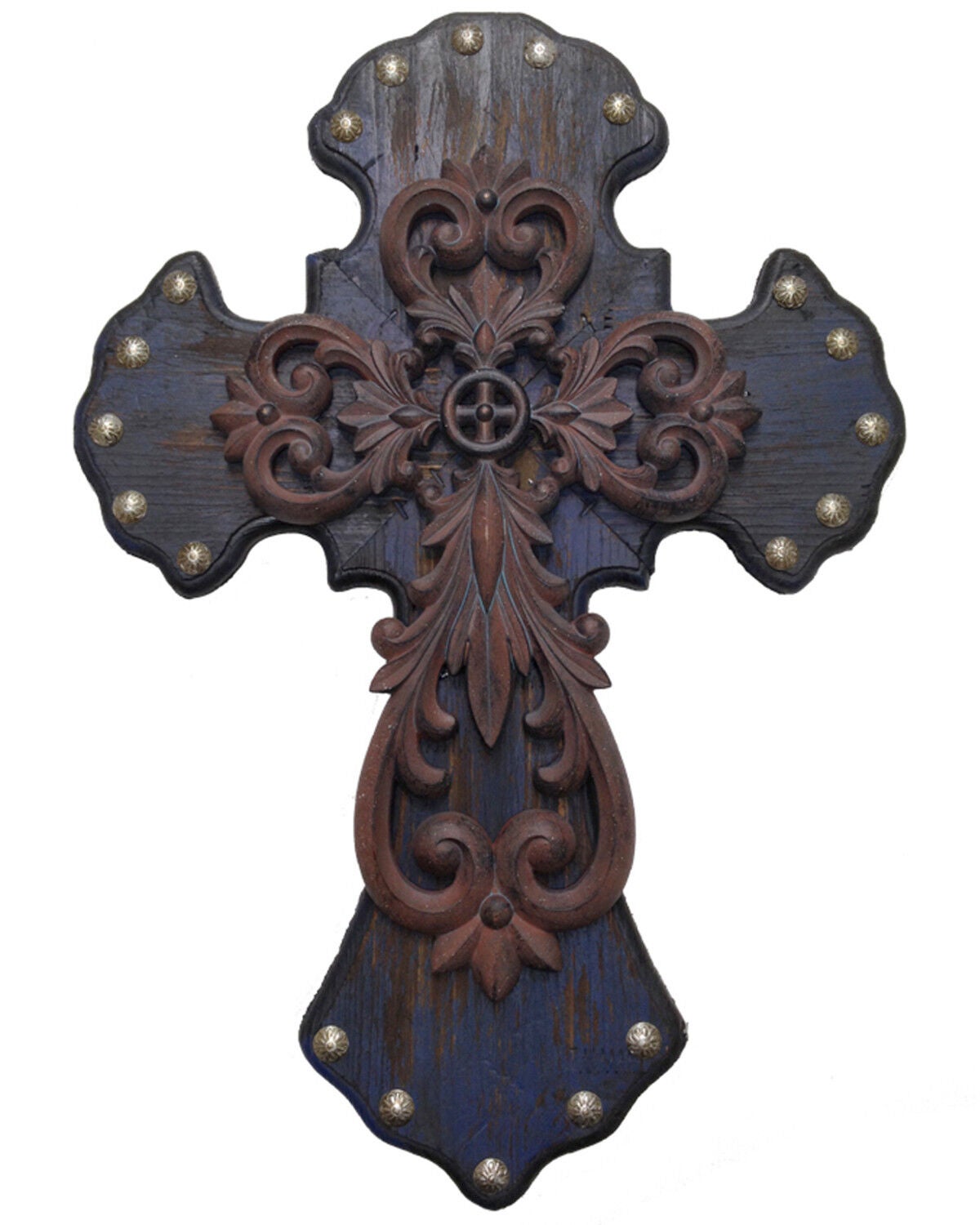 HiEnd Accents Studded Wood Wall Cross with Metal Cross Overlay, Multi, hi-res