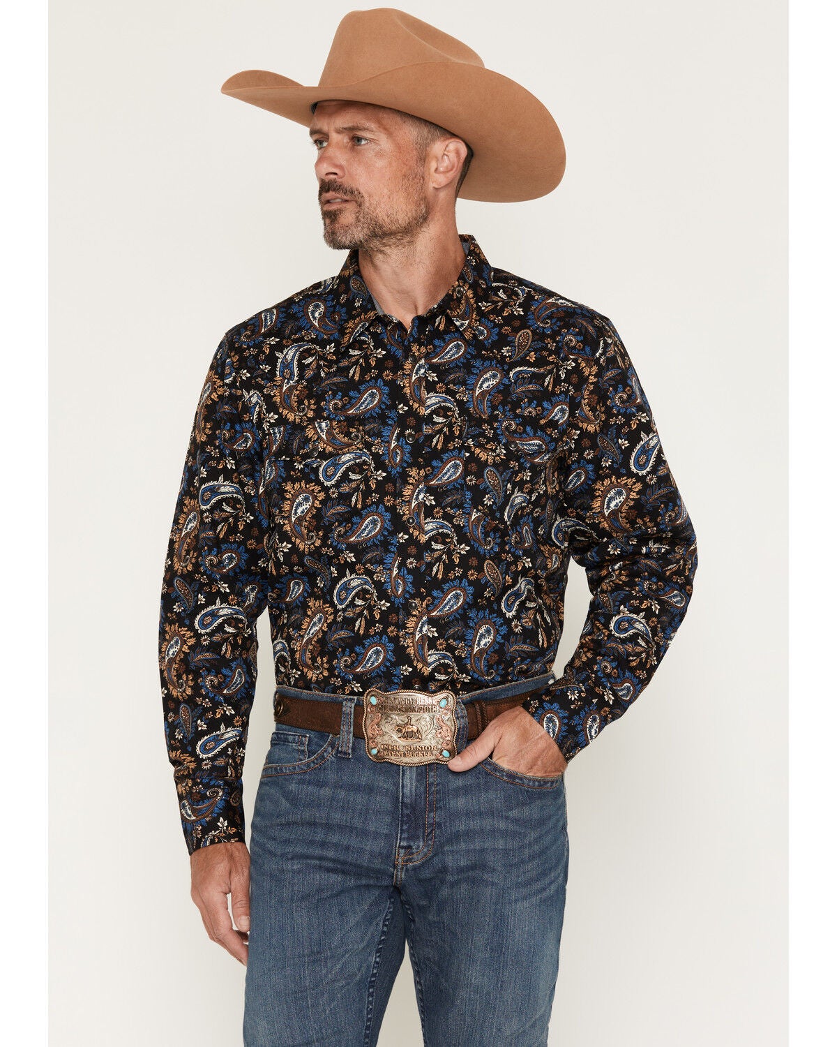 Cody James Men's Thornbush Paisley Print Long Sleeve Snap Western Shirt - Big, Black, hi-res