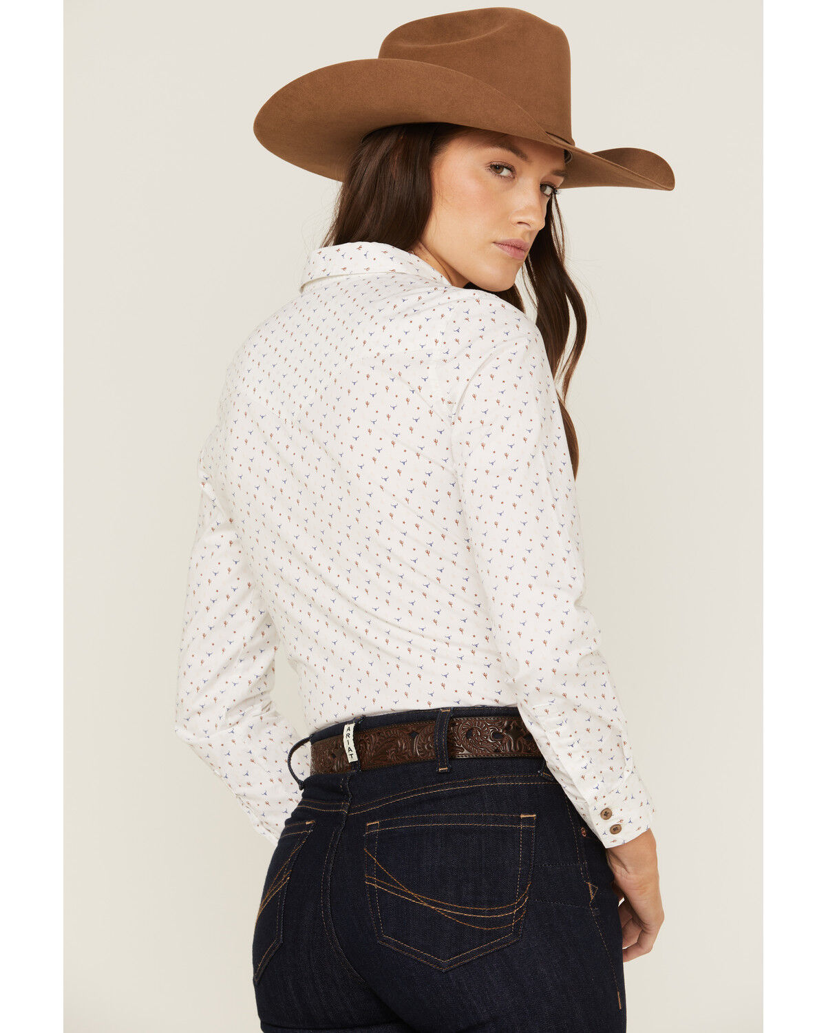 Image #4 - RANK 45® Women's Western Cactus Conversation Print Long Sleeve Button-Down Western Riding Shirt, Ivory, hi-res