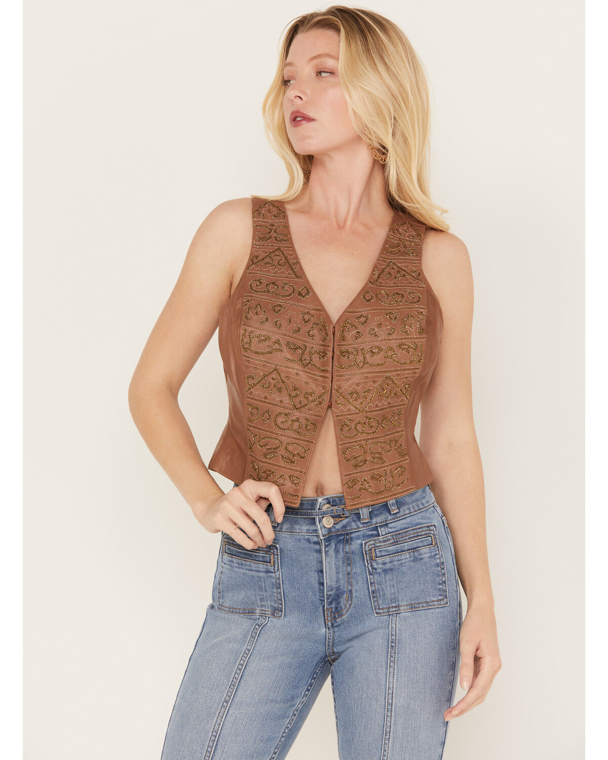 Image #1 - Shyanne Women's Embellished Leather Vest, Brown, hi-res