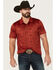 Image #1 - RANK 45® Men's Stock Tonal Southwestern Print Short Sleeve Button-Down Polo Shirt, Red, hi-res