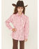 Image #1 - Panhandle Girls Cactus Print Long Sleeve Snap Western Shirt, Pink, hi-res