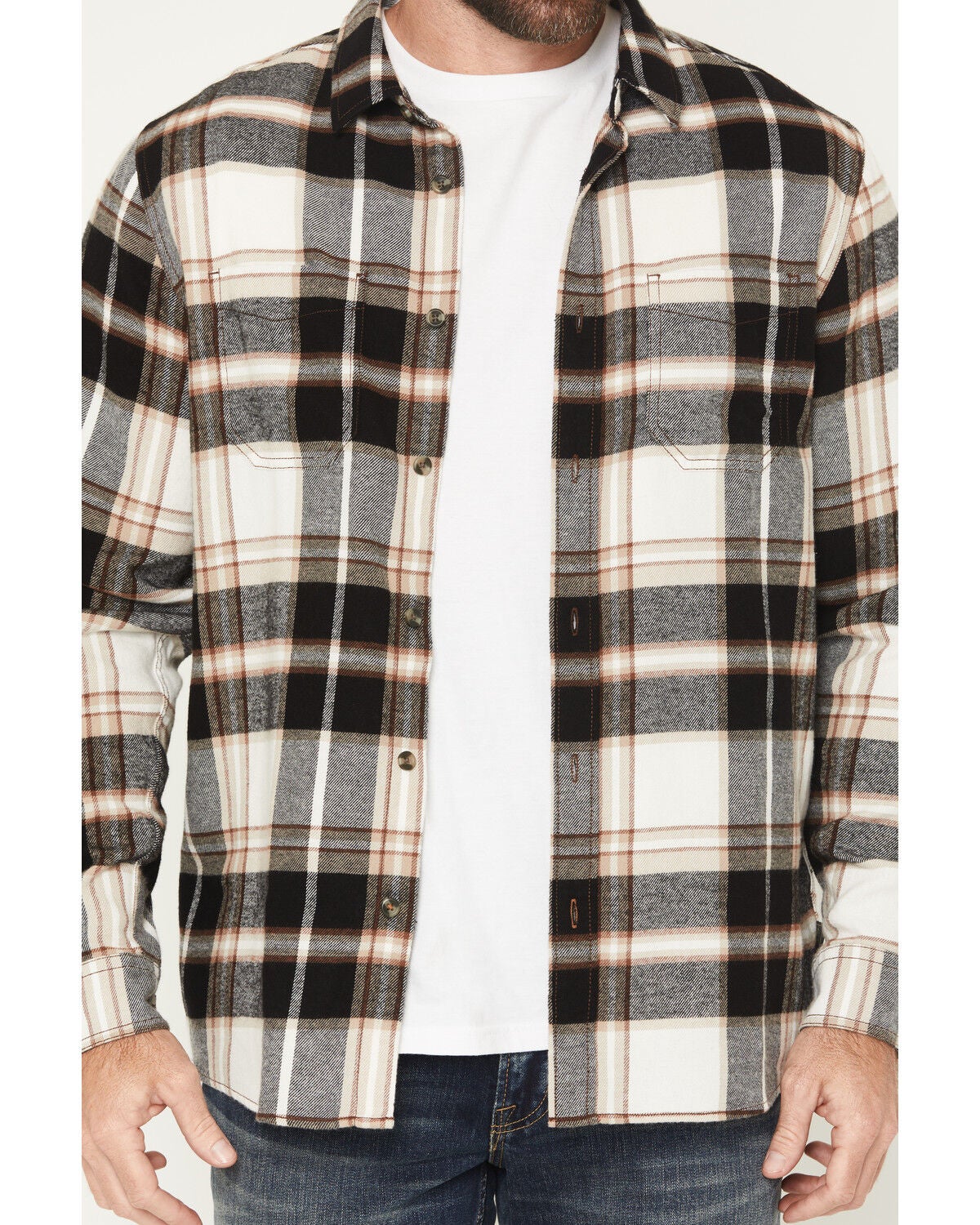 Image #3 - Brothers and Sons Men's Bunker Plaid Print Long Sleeve Button-Down Flannel Shirt, Cream, hi-res