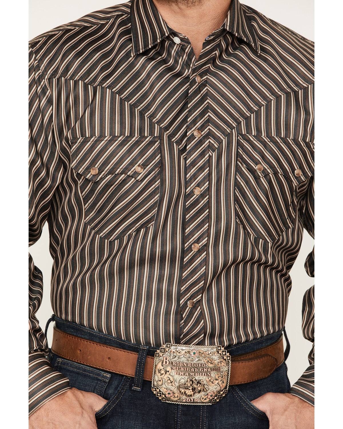 Image #3 - Reisistol Men's Quinton Stripe Snap Western Shirt, Black/tan, hi-res