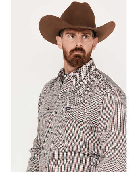Image #3 - Wrangler Men's Performance Plaid Print Long Sleeve Button Down Western Shirt, Red, hi-res