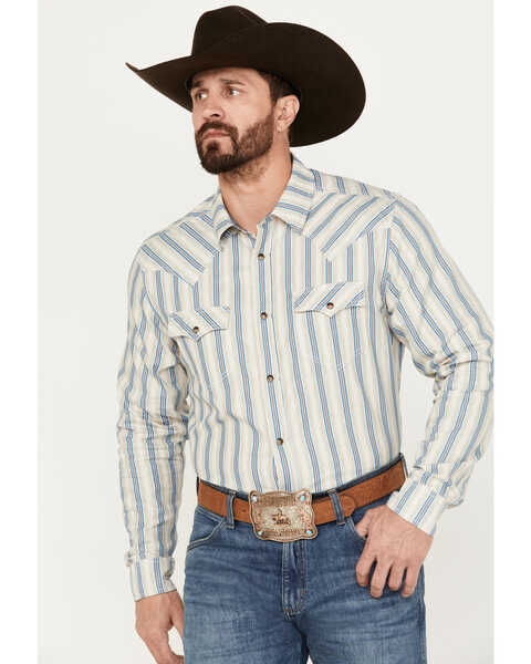Image #1 - Cody James Men's La Cabana Striped Long Sleeve Western Snap Shirt - Big , Green, hi-res