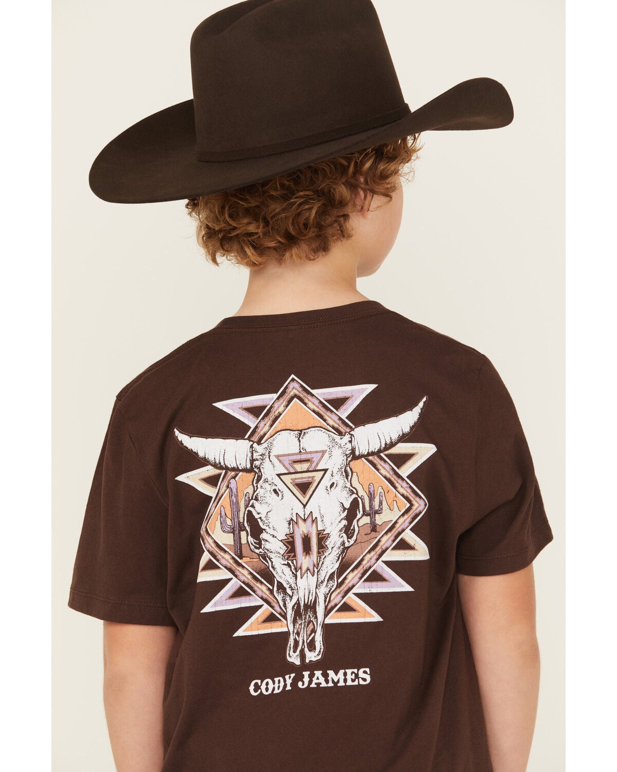 Image #1 - Cody James Boys' Southwestern Skull Short Sleeve Graphic T-Shirt, Dark Brown, hi-res