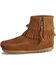 Minnetonka Girls' Double Fringe Side-Zip Moccasin Boot, Brown, hi-res