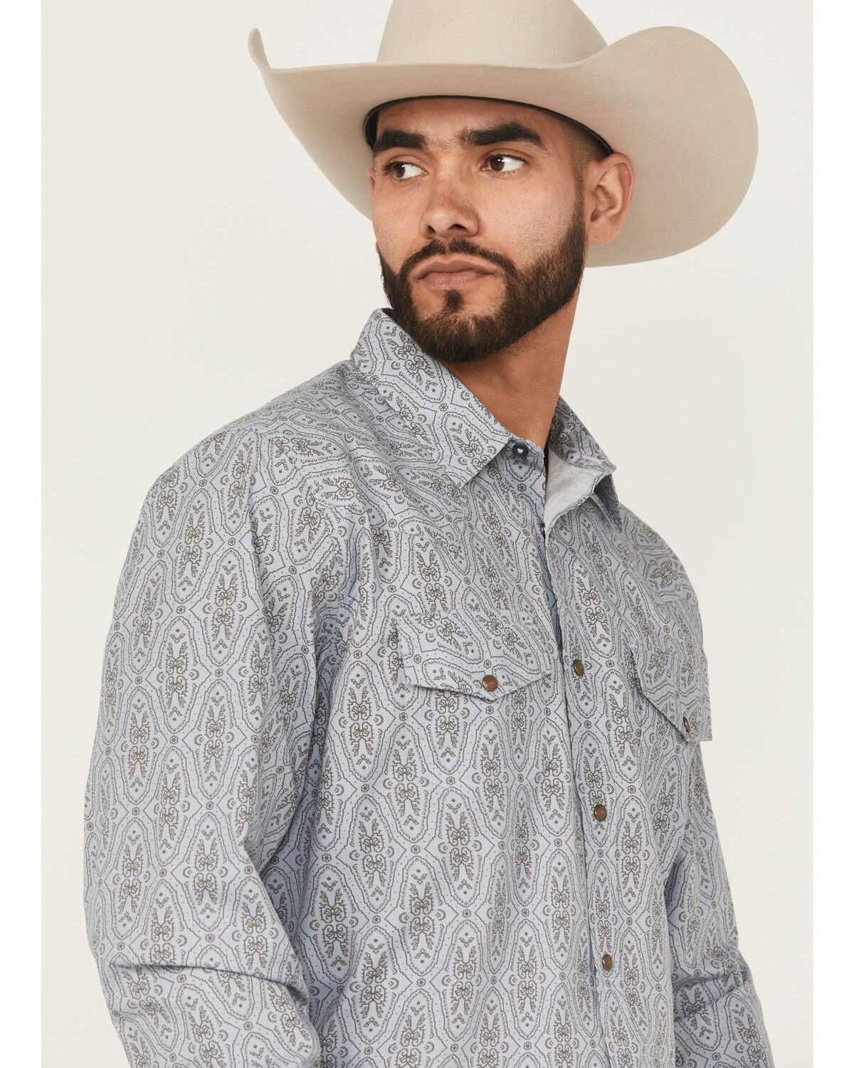Image #2 - Gibson Trading Co Men's Ride The Wind Medallion Print Long Sleeve Snap Stretch Western Shirt, Light Blue, hi-res