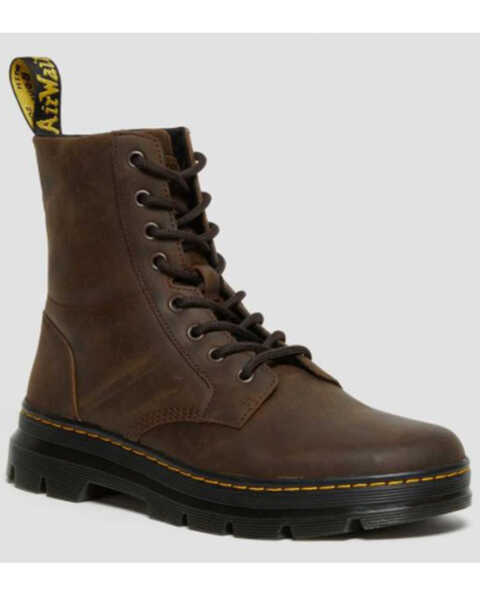 Dr. Martens Combs Crazy Horse Leather Lace-Up Casual Boots - Round Toe , Brown, hi-res