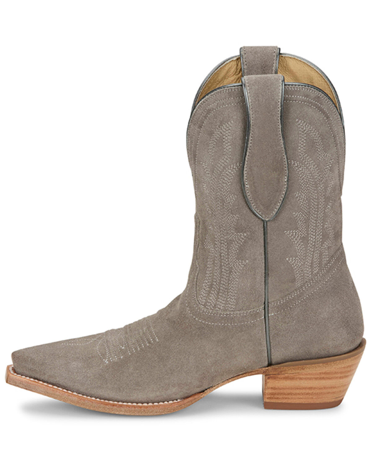Image #3 - Tony Lama Women's Lea Suede Western Booties - Snip Toe, Light Grey, hi-res