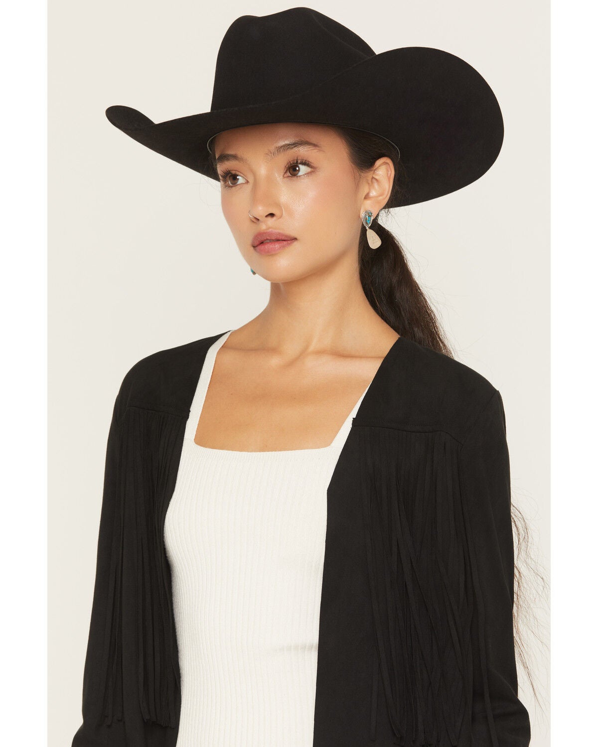 Image #2 - Shyanne Women's Fringe Faux Suede Cropped Jacket, Black, hi-res