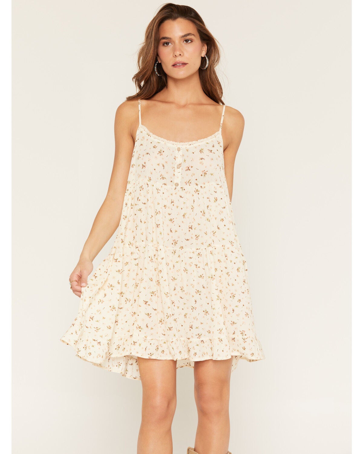 Wild Moss Women's Floral Print Mini Dress, Cream, hi-res