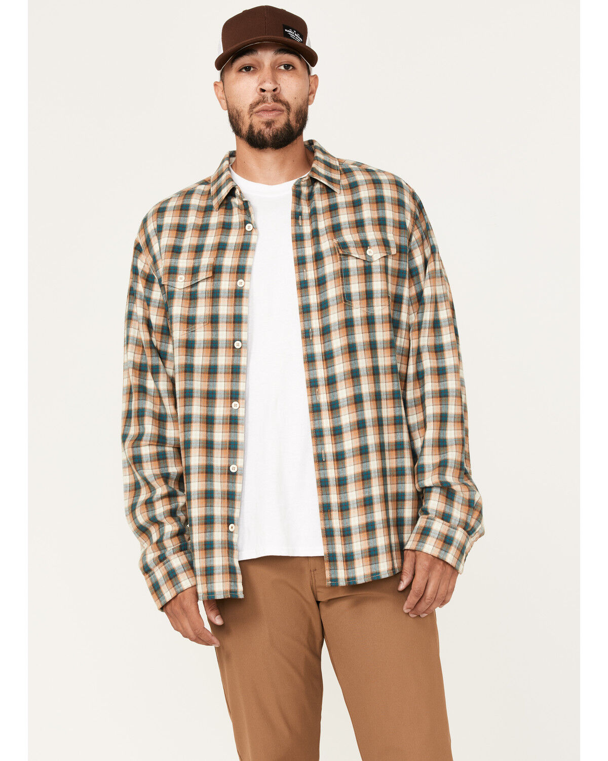 Image #1 - Brothers and Sons Men's Casual Plaid Print Long Sleeve Button Down Western Flannel Shirt, Teal, hi-res