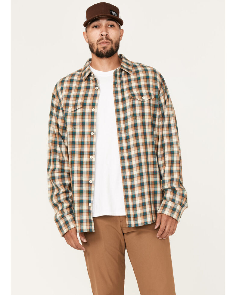 Brothers & Sons Men's Casual Teal Plaid Long Sleeve Button-Down Western Shirt , Teal, hi-res