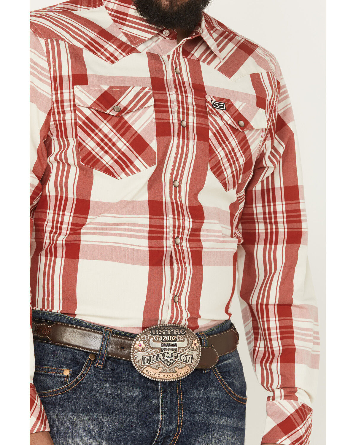 Image #3 - Kimes Ranch Men's Double R Plaid Print Long Sleeve Snap Western Shirt, Red, hi-res