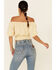 Image #4 - Beyond The Radar Women's Gingham Off-Shoulder Peasant Crop Top , Mustard, hi-res