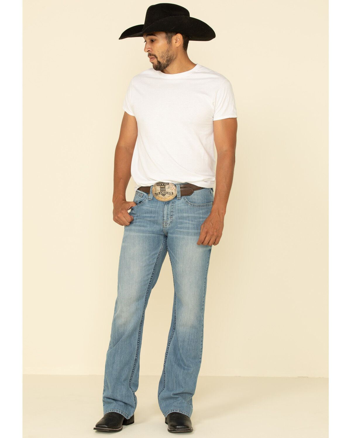 Image #5 - Cody James Men's Hamshackle Light Wash Relaxed Bootcut Stretch Denim Jeans, Blue, hi-res