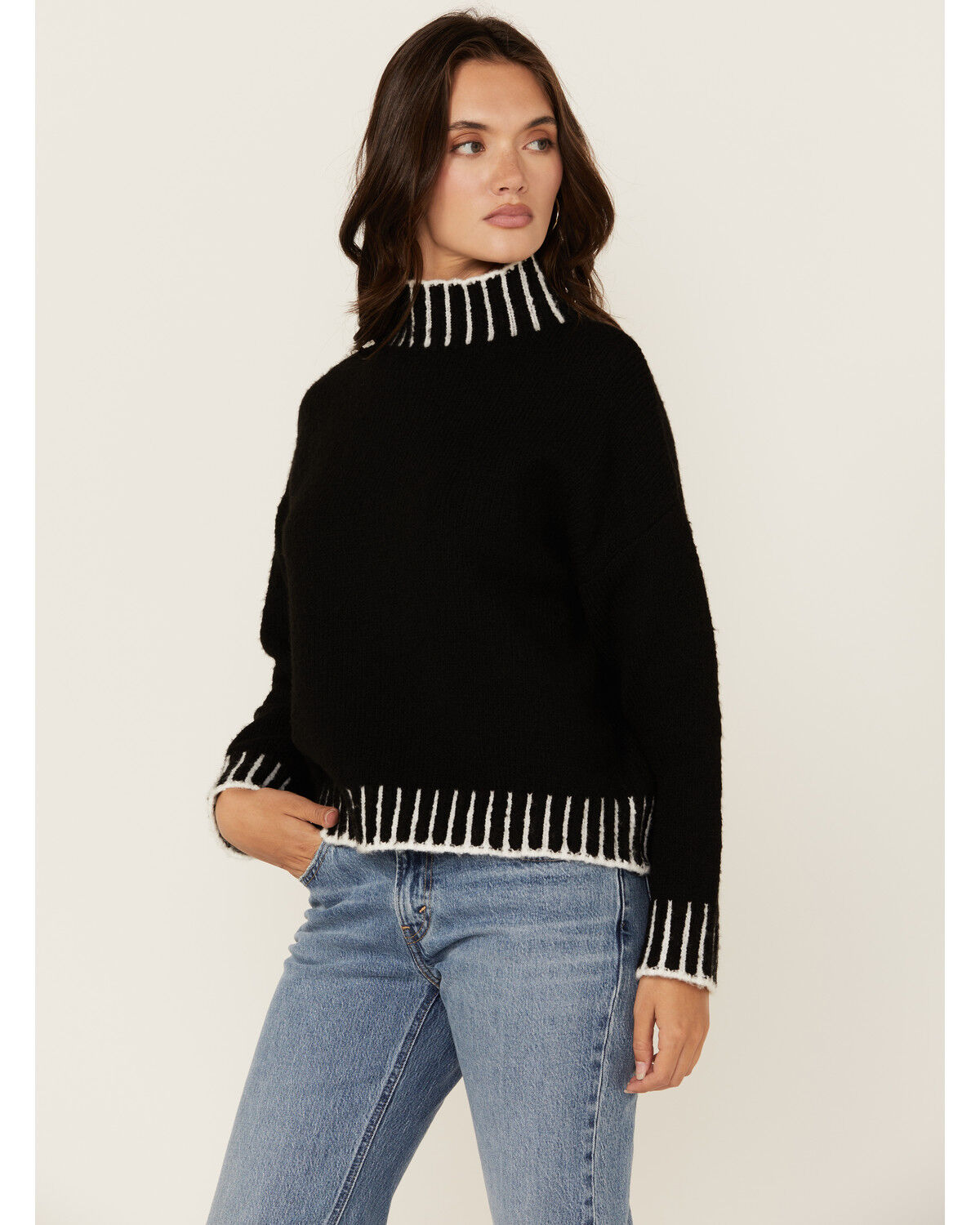 Image #1 - Revel Women's Whip Stitch Turtleneck Sweater, Black, hi-res