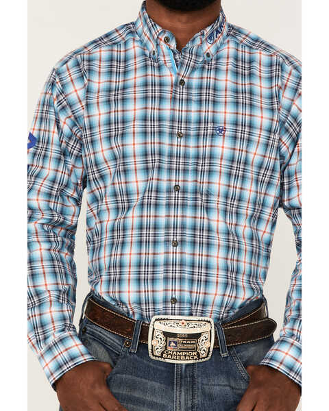 Image #3 - Ariat Men's Logo Patten Plaid Long Sleeve Button Down Western Shirt , Blue, hi-res