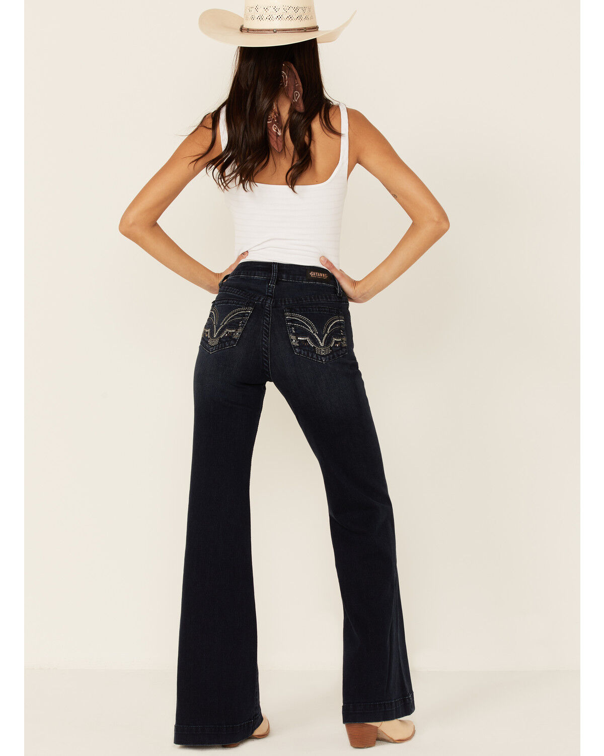 Image #3 - Shyanne Women's Chandelier Pocket High Rise Flare Jeans, Dark Blue, hi-res