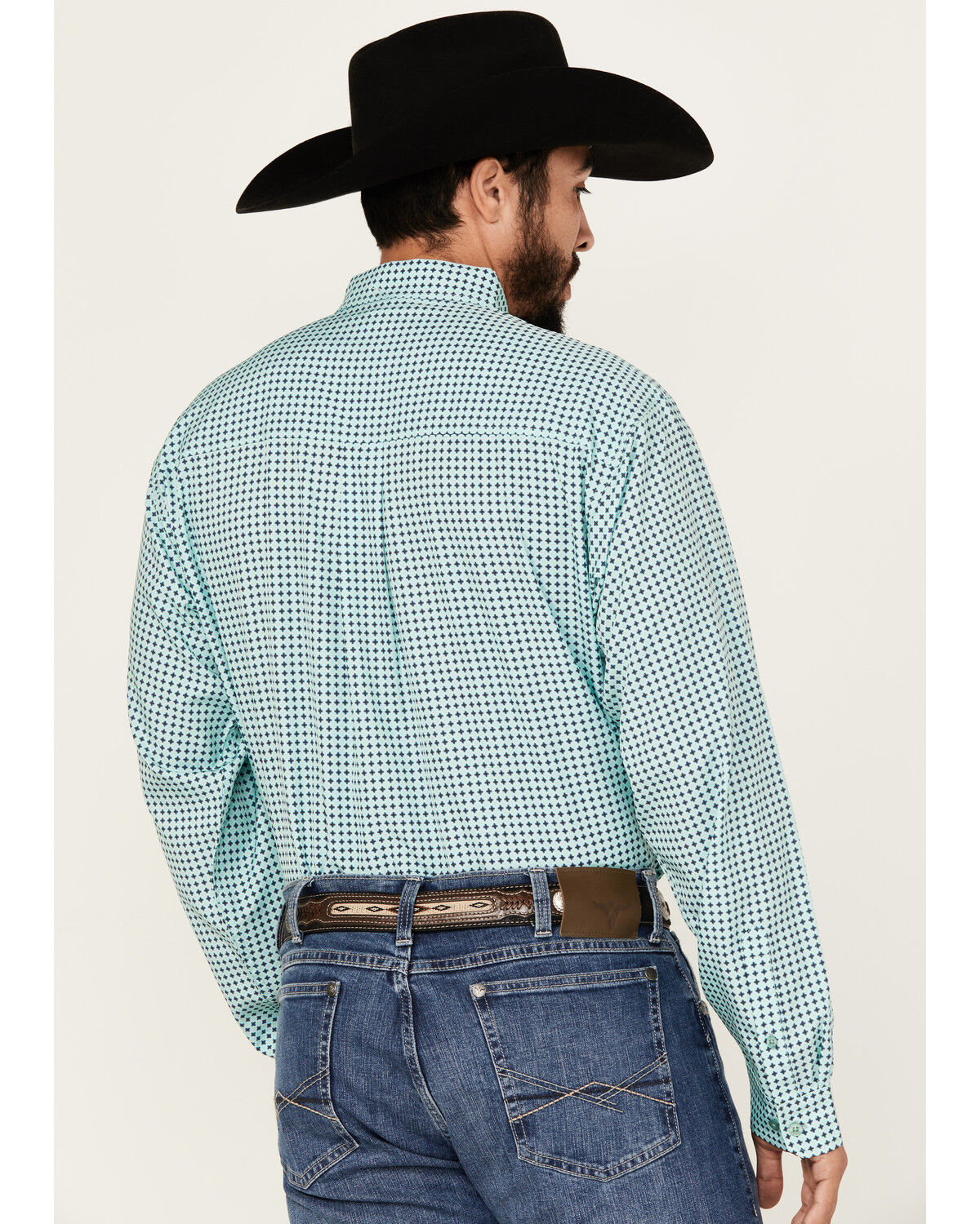 Image #4 - Cinch Men's ARENAFLEX® Geo Print Long Sleeve Button-Down Performance Stretch Western Shirt, Turquoise, hi-res