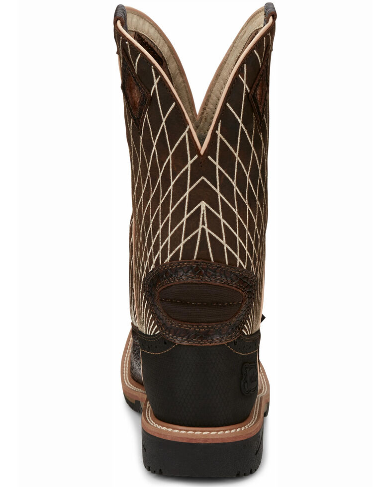 justin men's derrickman ostrich print composite toe work boots