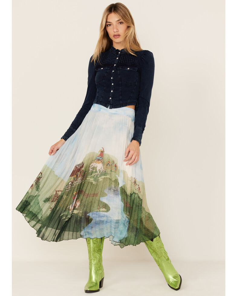 Tasha Polizzi Women's Ranch Valley Print Pleated Midi Skirt, Multi, hi-res