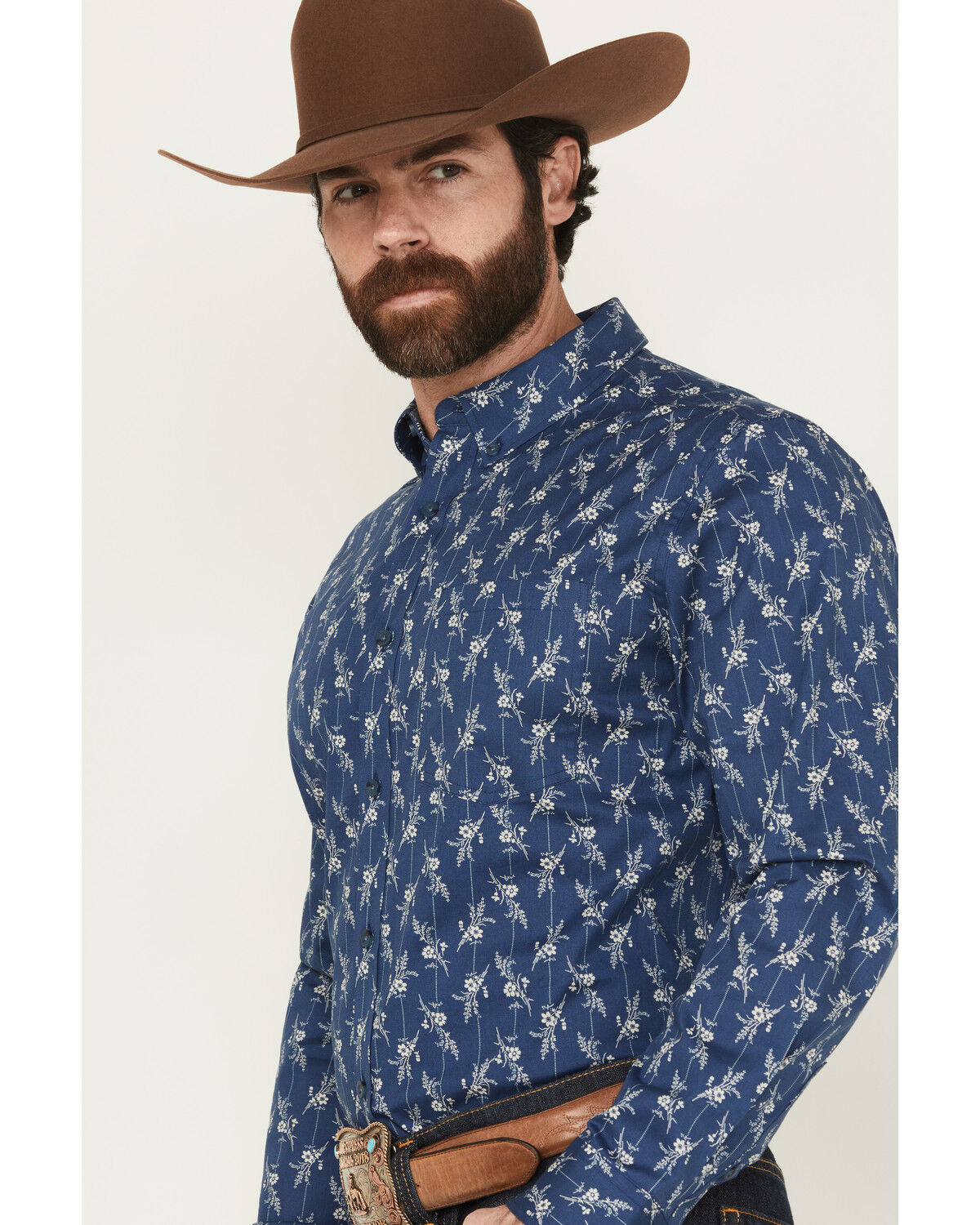 Image #2 - Cody James Men's Gila Grove Floral Striped Long Sleeve Button-Down Stretch Western Shirt, Blue, hi-res