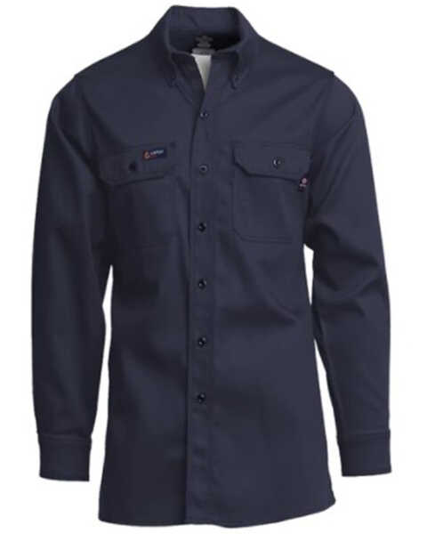 Lapco Men's FR Solid Navy Long Sleeve Button-Down Work Shirt - Big , Navy, hi-res