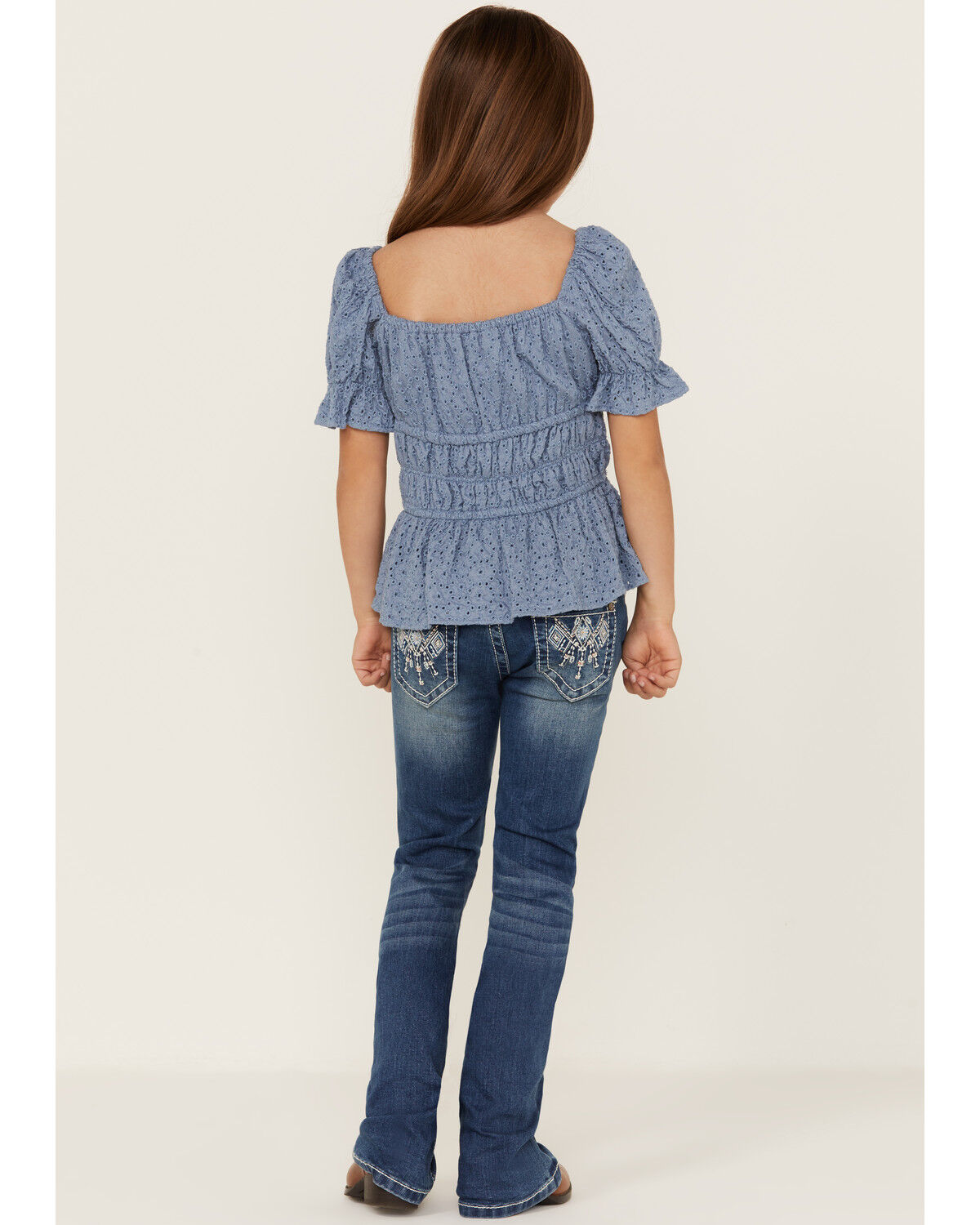 Image #1 - Shyanne Little Girls' Diamond Embroidered Pocket Bootcut Jeans, , hi-res