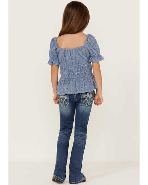 Image #1 - Shyanne Little Girls' Diamond Embroidered Pocket Bootcut Jeans, Blue, hi-res