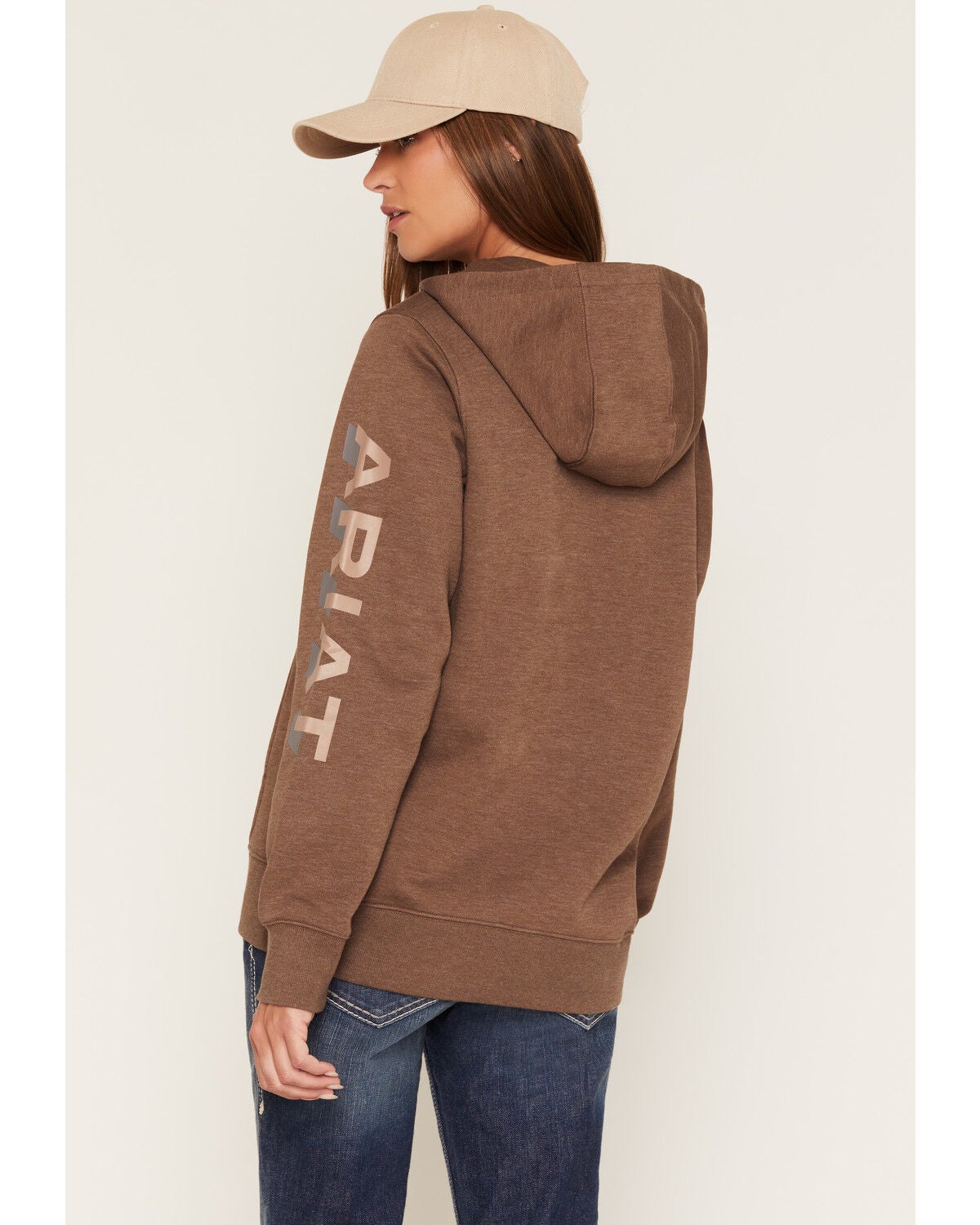 Image #4 - Ariat Women's Rebar Lightweight Logo 1/2 Zip Hooded Pullover, Brown, hi-res