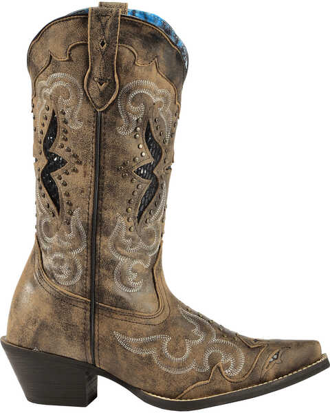 Image #2 - Laredo Women's Lucretia Studded Snake Inlay Western Boots - Snip Toe, Brown, hi-res