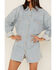 Wrangler Women's Hick Horay Railroad Stripe Denim Oversized Shirt, Blue, hi-res