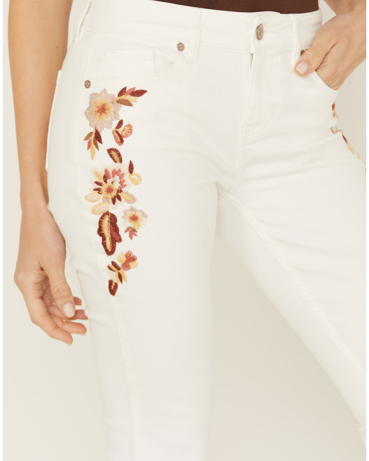 Image #2 - Shyanne Women's Payson Floral Embroidered Novelty Bootcut Comfort Stretch Denim Jeans, Natural, hi-res