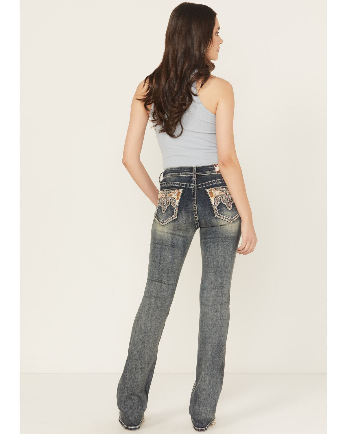 Image #1 - Grace In LA Women's Medium Wash Mid Rise Hairon Bootcut Stretch Denim Jeans, Medium Wash, hi-res