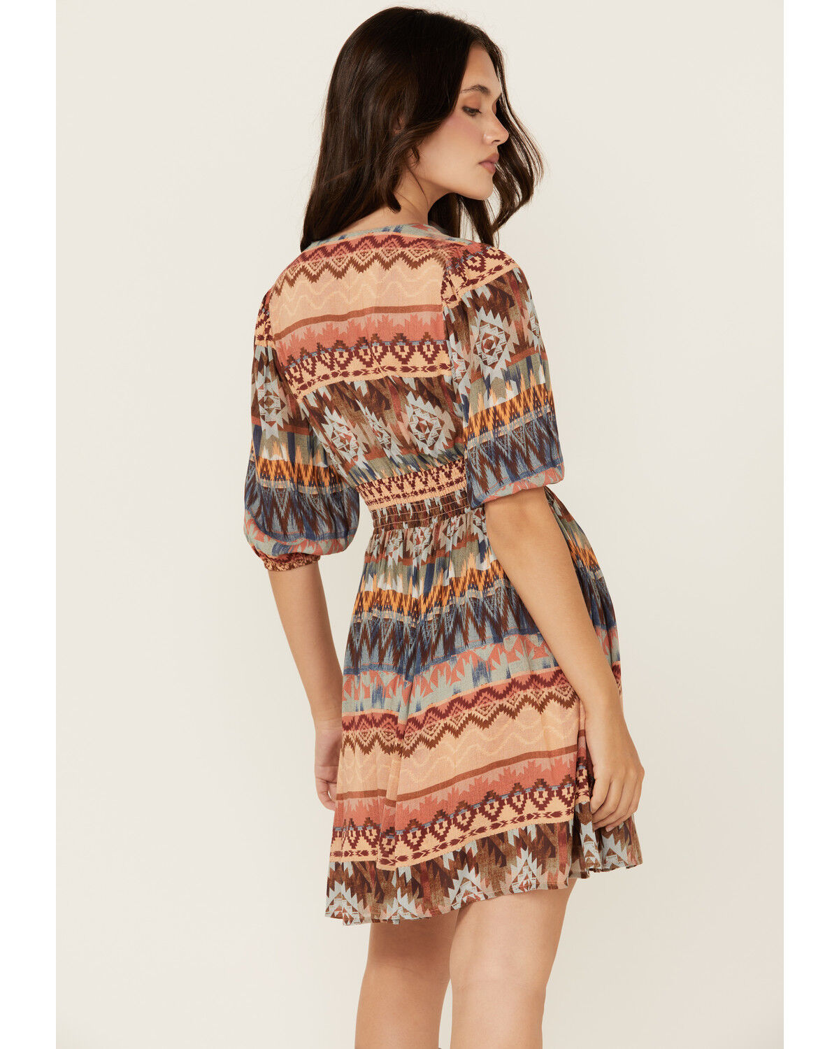Image #4 - Shyanne Women's Southwestern Print Long Sleeve Mini Dress, Navy, hi-res
