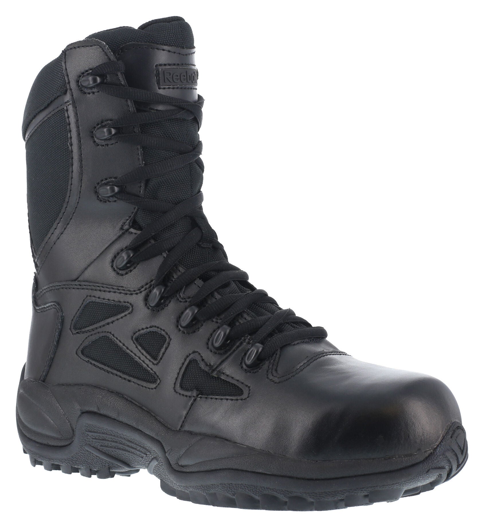 Reebok Men's Stealth 8" Lace-Up Black Side-Zip Work Boots - Soft Toe, Black, hi-res